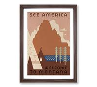 Vintage WPA Poster See America Montana Framed Print | A2 Walnut Framed Wall Art | Ready to Hang | Classic Nature Picture | Living Room Bedroom Lounge Office
