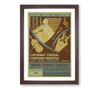 Vintage WPA Poster Symphonic Orchestra Framed Print | A2 Walnut Framed Wall Art | Ready to Hang | Classic Nature Picture | Living Room Bedroom Lounge Office