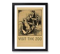 Vintage WPA Poster Visit The Zoo (1) Framed Print | A2 Black Framed Wall Art | Ready to Hang | Classic Nature Picture | Living Room Bedroom Lounge Office
