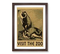 Vintage WPA Poster Visit The Zoo Framed Print | A2 Walnut Framed Wall Art | Ready to Hang | Classic Nature Picture | Living Room Bedroom Lounge Office