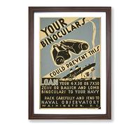 Vintage WPA Poster Your Binoculars Framed Print | A2 Walnut Framed Wall Art | Ready to Hang | Classic Nature Picture | Living Room Bedroom Lounge Office