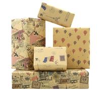 Vintage Wrapping Paper, 4 Sheets Folded Retro Eiffel Tower Hot Air balloon Postcard Aeroplane Print Kraft Gift Wrap Paper for Birthday, Mother's Day, Wedding, Baby Shower Wrap,20x29 inch