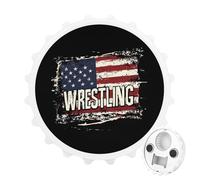 Vintage Wrestling U.S.A Flag 2 in 1 Magnetic Beer Bottle Opener Fridge Magnets Easy Storage Gift for Men Women White-Style