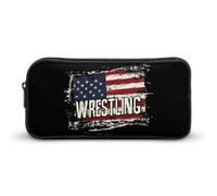 Vintage Wrestling U.S.A Flag Pencil Case Large Capacity Storage Bags Makeup Stationery Portable Organiser