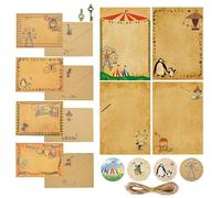 Vintage Writing Stationary Paper and Envelopes Set Includes 24 Sheets Circus Themed Writing Letter Kraft Paper 12 Envelopes 12 Sealing Stickers 12 Retro Accessories and 10m Rope for Festivals Events
