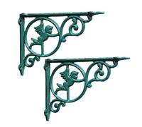 Vintage Wrought Iron Shelf Brackets 2 pcs,90 ° Right Angle Support Bracket Metal Shelving Support Wall Mounted Shelf Supporter Retro Style with Screws,for Kitchen Bedroom Garden Green