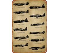 Vintage WWII Fighter Planes Poster Retro Metal Sign Vintage Tin Sign for Cafe Bar Home Wall Decor 12 X 8 inch