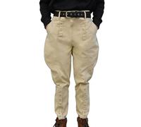 Vintage WWII Officer US Cotton Breeches, Military Style Khaki Riding Pants with Button Leg Closure, Historical Reproduction Trousers (UK, Alpha, XXL, Regular, Regular, Beige)