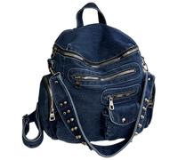 Vintage Y2K Denim Backpack for Women, Multi-Pocket Gothic Mini Bag with Rivet Details (Dark Blue)
