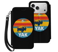 Vintage Yak Sunset Compatible with iPhone 17 Pro Case PU Leather Flip Wallet Phone Cover Card Holder Women Men