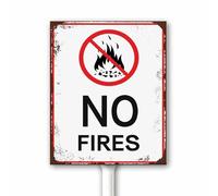 Vintage Yard Sign, No Fires Sign with Stake, Safety Signs for Private Hunting Camp Or Camping/Rv Lot, Fire Pit & Bonfire Not Allowed Here, 20X30CM Aluminum Sign Rust Free Weatherproof Outdoor Use