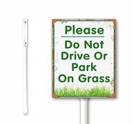 Vintage Yard Sign With Stake, Do Not Park On Grass Sign, Please Do Not Drive Or park on grass, 18X22CM, Set of 1, Rust Free Heavy Aluminum, Weatherproof and Fade Resistant
