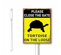 Vintage Yard Sign With Stake, Please Close The Gate Tortoise On Loose Notice Tin Sign, 12X15CM, Set of 1, Rust Free Heavy Aluminum, Weatherproof and Fade Resistant