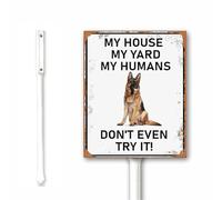 Vintage Yard Sign With Stake, Vintage German Shepherd - My House My Yard My Humans Dont Even Try It, 18X22CM, Set of 1, Rust Free Heavy Aluminum, Weatherproof and Fade Resistant