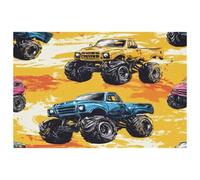 Vintage Yellow Blue Monster Trucks Placemats Heat Resistant Washable Oxford Cloth Table Mats Set of 4 Home Kitchen Decoration, Easy to Clean