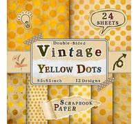 Vintage Yellow Dots Scrapbook Paper: 24 Double-Sided Sheets with 12 Cheerful & Patterned Designs for Wrapping, Collage, Origami, Junk Journals & Scrapbooking