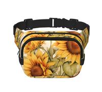 Vintage Yellow Flower Double Layer Waist Bag Pack Sunflower Floral Bum Bag Fanny Pack for Men Women, Adjustable Belt Bag for Travel Hiking Running Cycling Festival