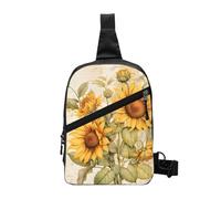 Vintage Yellow Flower Foldable Sling Bag for Men Women Water Resistant Chest Bag Sunflower Floral Fanny Pack Crossbody Backpack for Travel Hiking Sports
