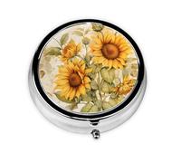 Vintage Yellow Flower Small Pill Box 3 Compartment Portable Pill Box for Purse Pocket Sunflower Floral Mini Medicine Organiser for Daily Vitamin Fish Oil Storage
