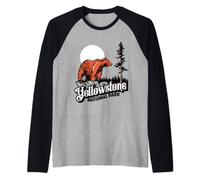 Vintage Yellowstone National Park Grizzly Bear Nighttime Raglan Baseball Tee