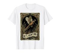 Vintage Yes He's Hunting Pheasant Upland Bird Hunter Value Graphic T-Shirt, Men, White, L