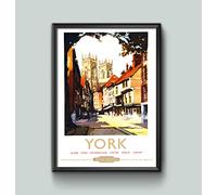 Vintage YORK Yorkshire British Railway Travel Poster Wall Art A3 & A4 Re-Print (A3 Framed - Black Frame)