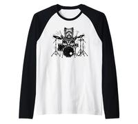 Vintage Yorkie Rock Funny Dog Playing Drums Rock Style Raglan Baseball Tee