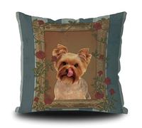 Vintage Yorkshire Yorkie Dog Pillowcase with Flowers Photo Frame Throw Pillow Cover for Home Living Room Car Decor Linen 16x16 Inch