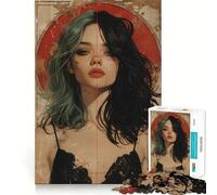 Vintage Young Goth Girl Jigsaw Puzzle 1000 Piece Creative Skill Toy Clean Cut Sturdy Components Travel-friendly Brain Game Gift (38x26cm)