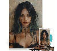 Vintage Young Goth Girl Jigsaw Puzzle 1000 Pieces Mental Focus Game Precision Cut Smooth Edges Absorbing Activity for Quiet Nights (50x75cm)