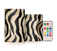 Vintage Zebra Print Animal Flickering Flameless Candles Battery Operated with Remote Timer,Tea Light Candles LED Pillar Votive Candles Set of 2 for Outdoor Indoor Decorations