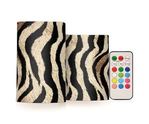 Vintage Zebra Print Animal Flickering Flameless Candles Battery Operated with Remote Timer,Tea Light Candles LED Pillar Votive Candles Set of 2 for Outdoor Indoor Decorations