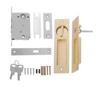 Vintage Zinc Alloy Pocket Door Lock with Keys, Double Sided | Brushed Gold Finish, Mortise Flush Pull Handle, for Bathroom Closets and Interior Sliding Doors