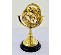 Vintage Zodiac Armillary Brass Sphere Globe Wooden Display Pirate's Antique Ship Decor