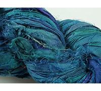Vintageandyou 100g Recycled Sari Silk Ribbon Yarn, Jewelry Making Trim - Blue Mix