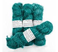 Vintageandyou 100g Recycled Sari Silk Yarn Hand-spun Teal Blue Soft Yarns