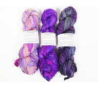 Vintageandyou 300g Recycled Sari Silk Ribbon Yarn | Pack of 3 Upcycled Silk Skeins | Handcut & Hand Joined Ribbon for Crochet, Macramé, Weaving, Knitting, Jewelry Making & Fiber Art | Purple