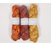 Vintageandyou 300g Recycled Sari Silk Ribbon Yarn | Pack of 3 Upcycled Silk Skeins | Handcut & Hand Joined Ribbon for Crochet, Macramé, Weaving, Knitting, Jewelry Making & Fiber Art | Orange