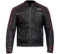 Vintagearc Mens Mass Black Street Fighter Leather Jacket| Mass Effect 3 N7 Costume Leather Jacket- Effected Game Costume (Leather, M)