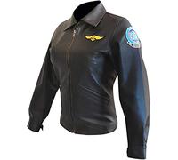 Vintagearc Women's Kelly McGillis Charlie Top Flying Gun Aviator Pilot Biker Bomber Jacket with Embroidery Patches (XS, LEATHER)