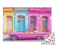 VintageCarStreet 1000 Pieces Puzzles Beautiful View Pink Classic Car Home Decoration Educational Game Gifts Puzzles for Adults Jigsaw Puzzles for Adults 52x38cm/1000pcs