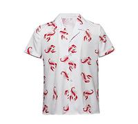VintageCos Men's Kramer Lobster Shirt Button-Up White Tee Hawaiian Short Sleeves Casual Beach Shirts, White, Large