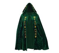 VintageCos Women's Witch Hooded Cape Green Velvet Embroidered Cloak Winifred Sarah Costume for Halloween