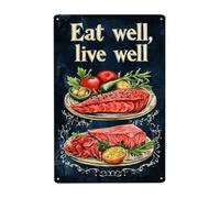 VintageEating Printed Metal Posters,Eat Well,Live Well! Kitchen Decorative Metal Signs, Decorate Your Kitchen 12x16inch