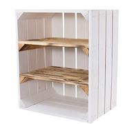 VintageMöbel24 Set of 2 White Fruit Crates with Flamed Intermediate Board Landscape - Wooden Crates as Shoe Rack - Shabby Chic - 50 x 30 x 40 cm