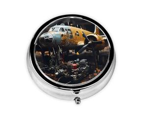 VintagePlaneFix Cute Pill Organizer - AM PM Pill Box, Small & Large Travel Pill Case, Unique Custom Design, Iron Plating, Perfect for Purse and On-The-Go