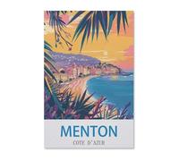 Vintages Reiseplakat Menton Cote D'Azur,Puzzles, 1000-teiliges Puzzle Für Erwachsene Und Kinder Ab 10 Jahren(75x50cm)-E24