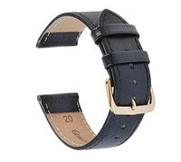 VintageTime Watch Straps - Buffalo Grain Genuine Calf Leather Bracelet | Stainless Steel Buckle | Choice of Width & Colours | 16mm, 18mm, 20mm or 22mm Bands (18mm, Black - Gold Buckle)