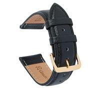 VintageTime Watch Straps - Buffalo Grain Padded Genuine Calf Leather Bracelet | Stainless Steel Buckle | Choice of Width & Colours | 16mm, 18mm, 20mm or 22mm Bands (20mm, Black - Gilt Buckle)