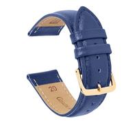 VintageTime Watch Straps - Buffalo Grain Padded Genuine Calf Leather Bracelet | Stainless Steel Buckle | Choice of Width & Colours | 16mm, 18mm, 20mm or 22mm Bands (20mm, Blue - Gilt Buckle)